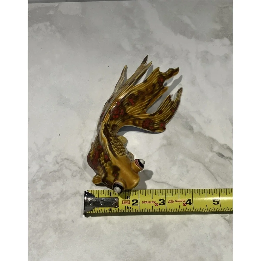 Set of 3 Koi Fish Ceramic Handcxrafted Gold Red Green Signed Irene Marosy